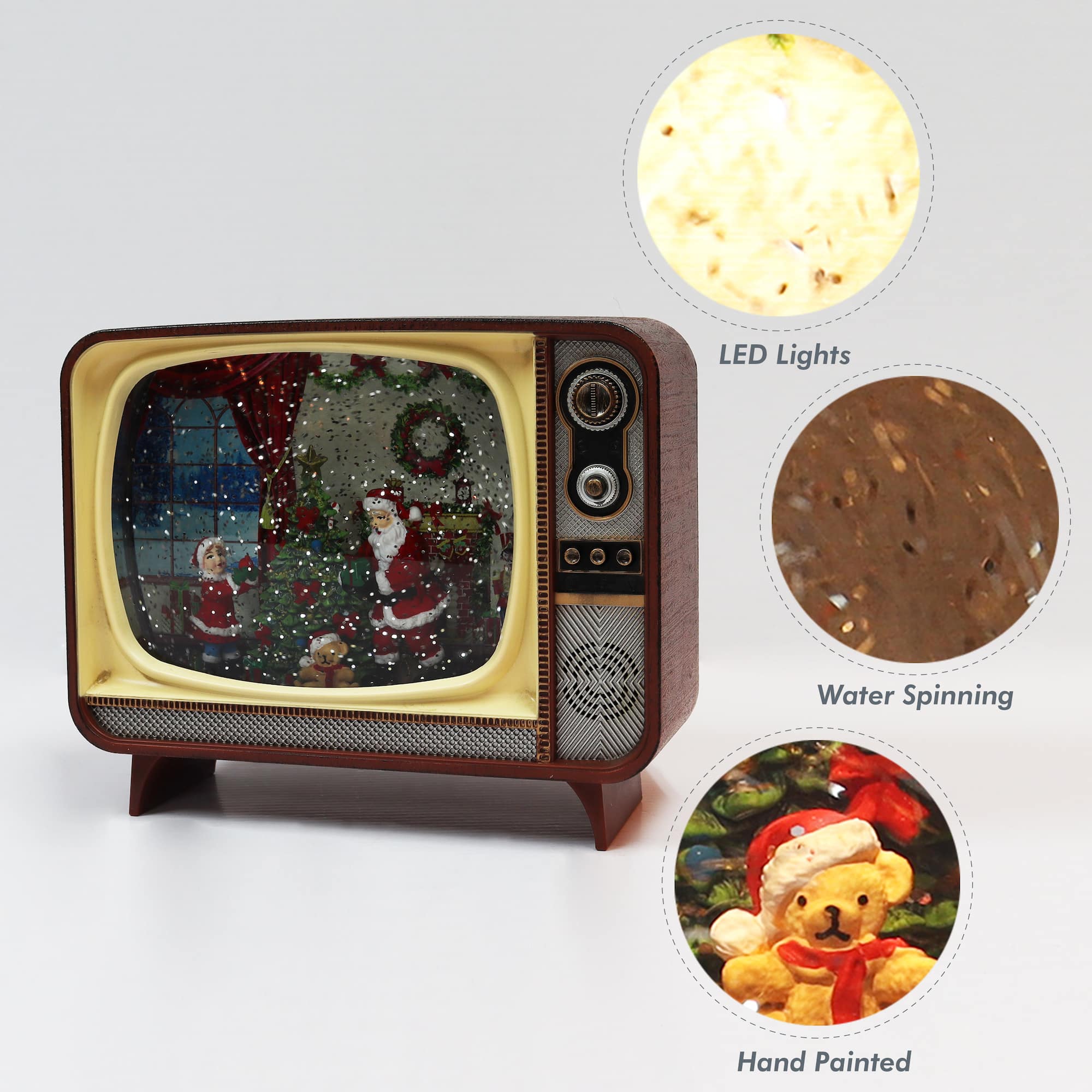 7" Brown Retro TV with Santa Scene